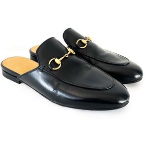 GUCCI BLACK PRINCETOWN LEATHER SLIPPER SLIDE 37